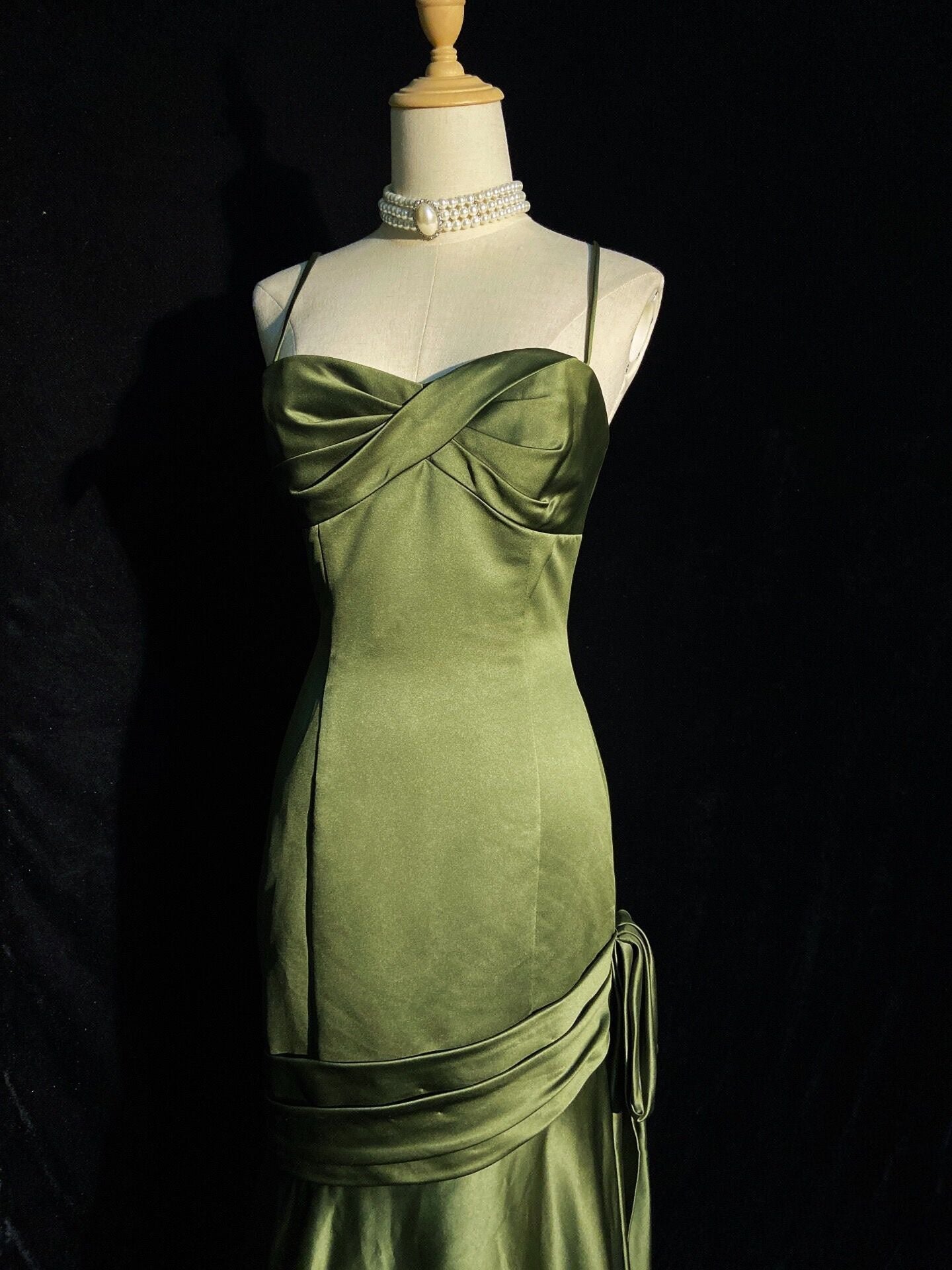 Green Satin Sweetheart Straps Long Formal Evening Dresses, Long Green Wedding Party Dresses Secondary image