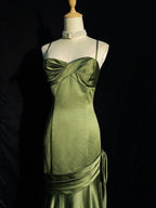 Green Satin Sweetheart Straps Long Formal Evening Dresses, Long Green Wedding Party Dresses