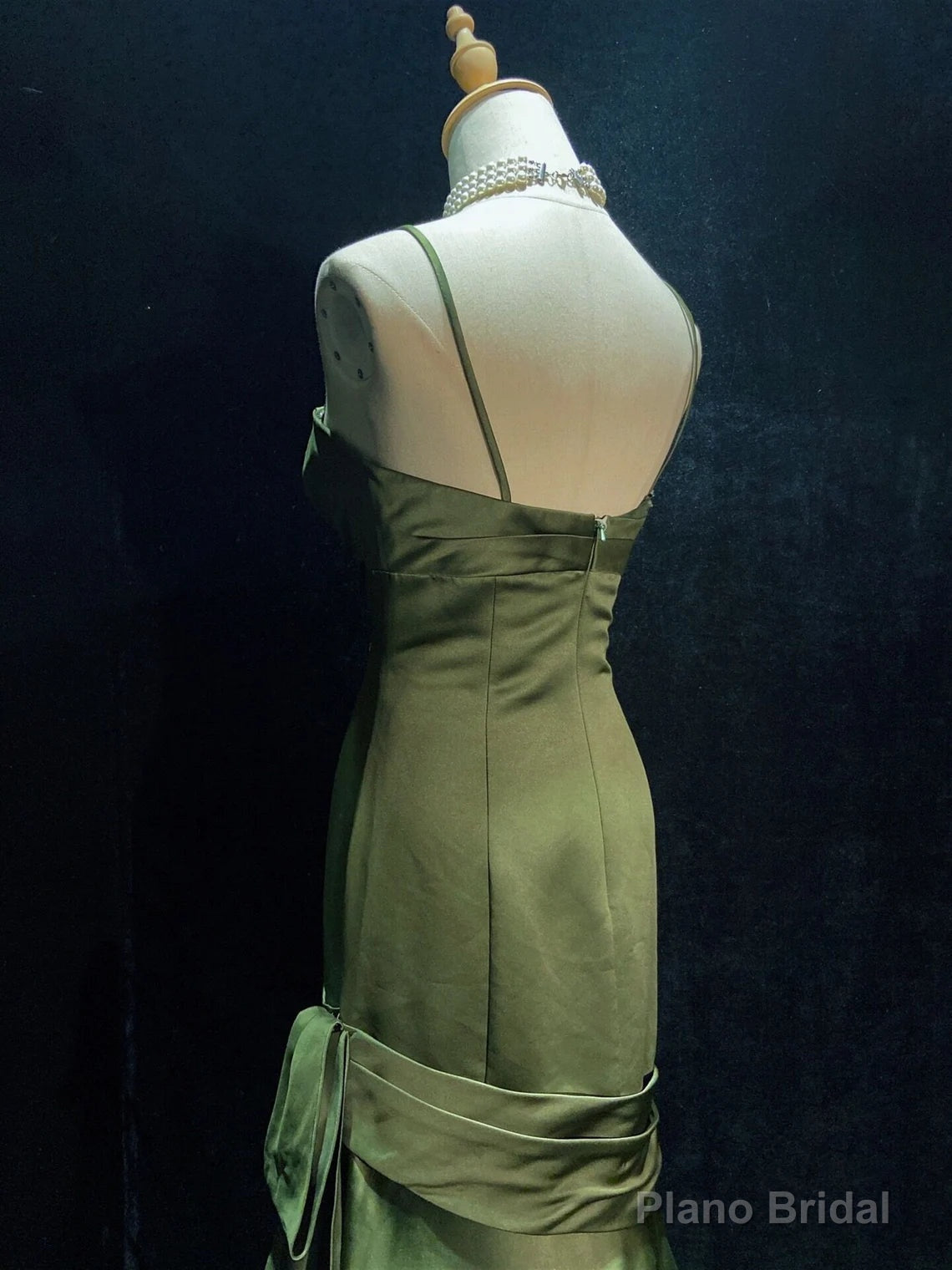 Green Satin Sweetheart Straps Long Evening Dress, Long Green Wedding Party Dress Secondary image