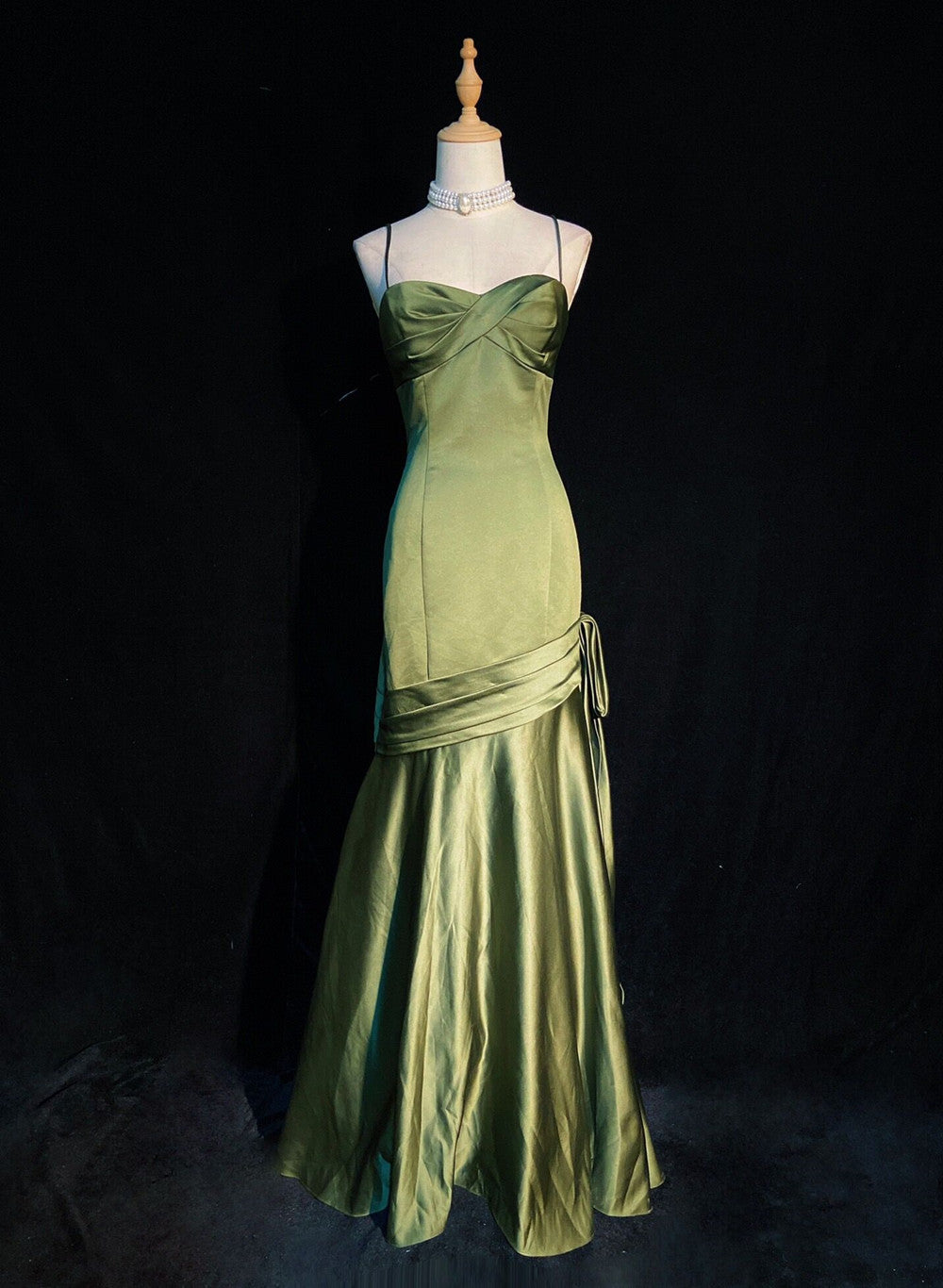 Green Satin Sweetheart Straps Long Formal Evening Dresses, Long Green Wedding Party Dresses Main image