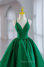 Green Satin Tea-Length Straps Formal Prom Dresses, Spaghetti Straps Homecoming Gown