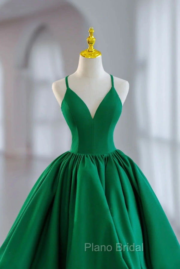 Green Satin Tea-Length Straps Formal Prom Dresses, Spaghetti Straps Homecoming Gown