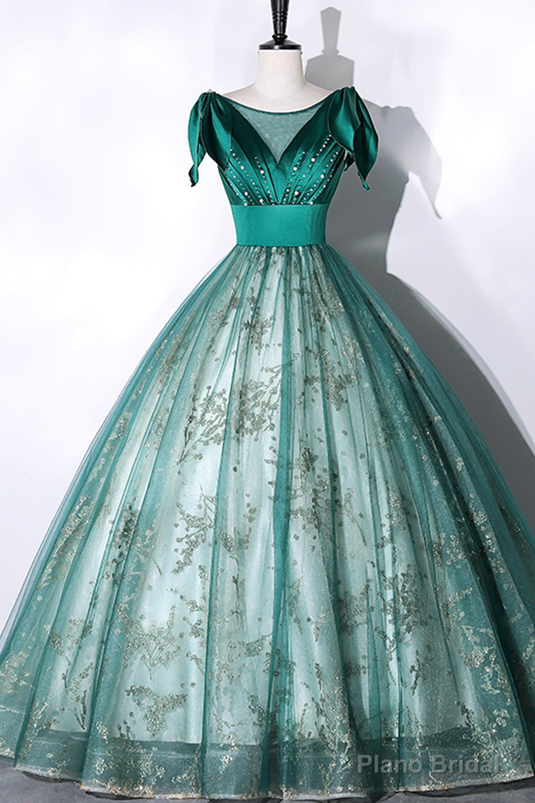 Green Satin Tulle Long Prom Dress, Elegant A-Line Formal Dress Secondary image