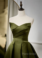 Green Satin V-Neckline Lace-Up Long Wedding Party Dresses, Green Formal Dresses