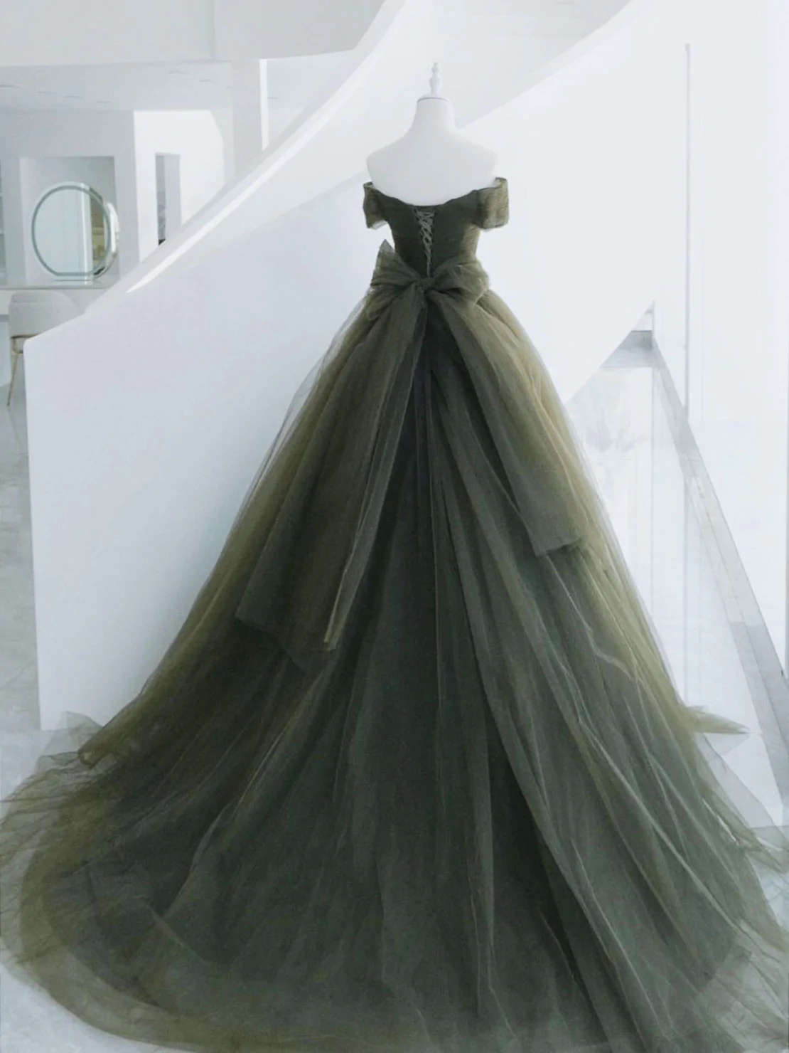 A-Line Sweetheart Neck Green Long Formal Prom Dresses, Sweep Train Green Formal Dresses
