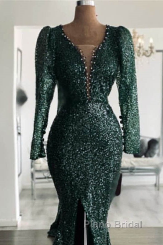 Green Sequin V Neck Mermaid Formal Prom Dresses Secondary image