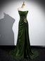 Green Sequins Long Mermaid Formal Prom Dresses, Green Lace-Up Party Dresses With Slit