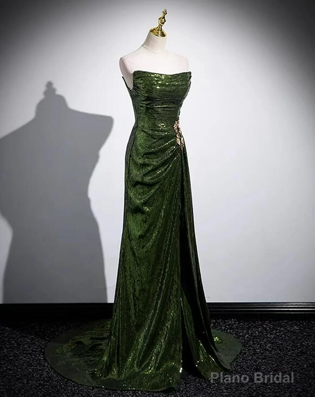 Green Sequins Mermaid Long Prom Dress with Leg Slit, Green Sequins Party Dress