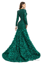 Sequins Mermaid Long V Neck Prom Dresses Full Sleeve
