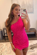 Green Sequins One Shoulder Tight Homecoming Dress