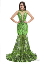 Sequins Sleeveless Floor Length Crew Neck Prom Dresses