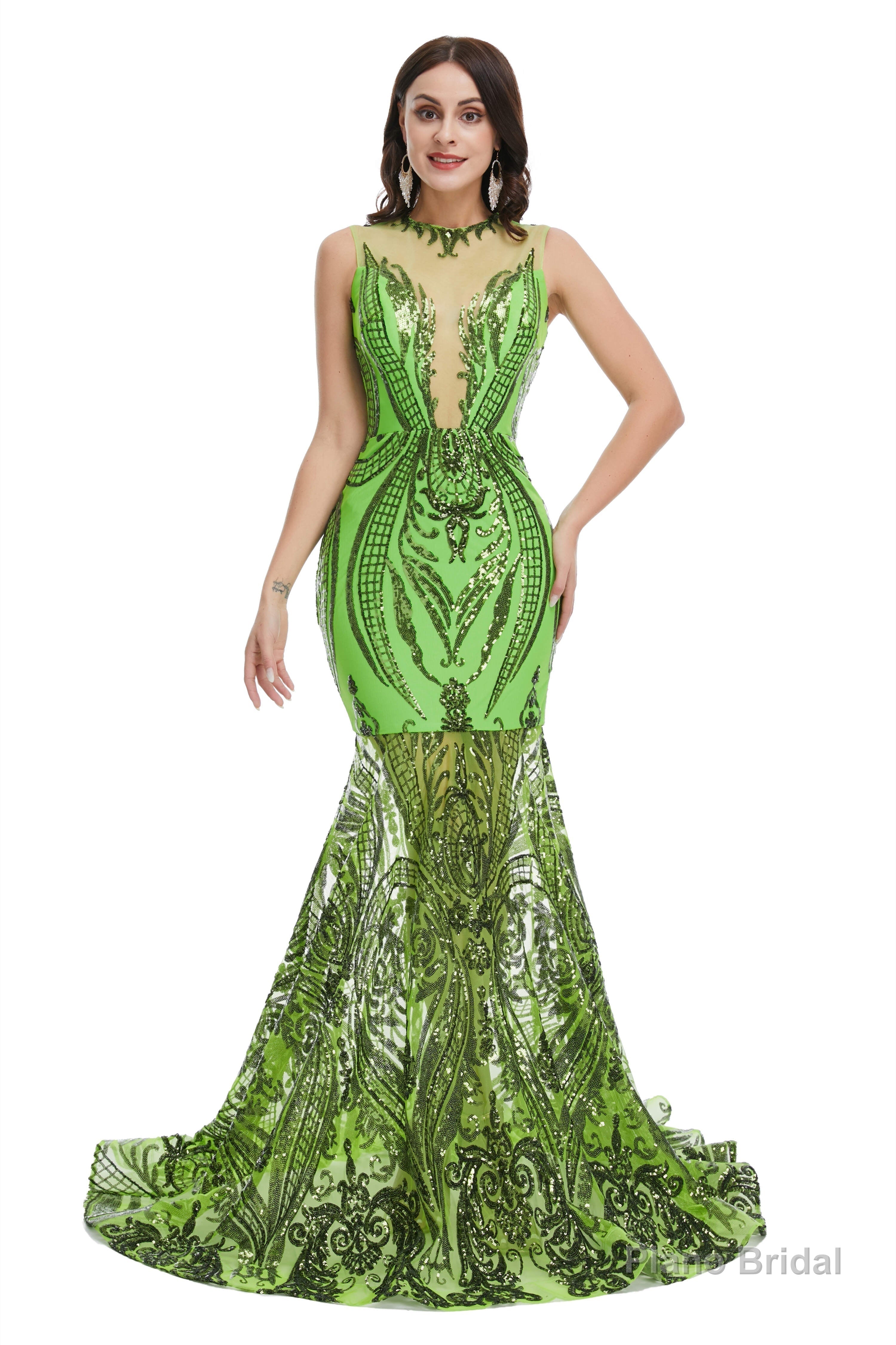 Sequins Sleeveless Floor Length Crew Neck Prom Dresses