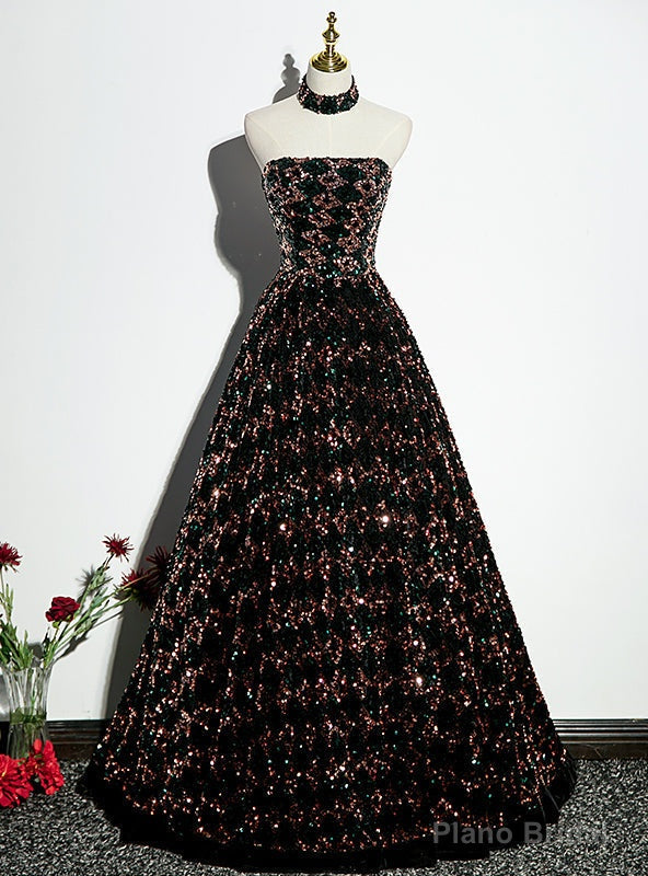 Green Sequins Strapless Prom Dress Main image