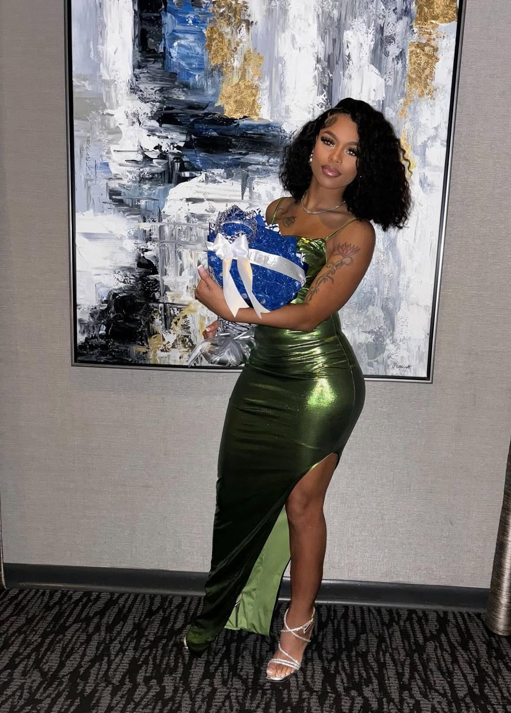 Green Sheath Long Formal Prom Dresses With Slit Black Girl Formal Evening Dresses