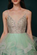 Short A-Line V Neck Tiered Shiny Beads Crystal Homecoming Dresses