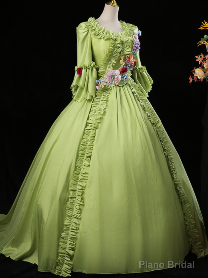 Green Short Sleeve 3D Flower Rococo Victorian Vintage Dress Main image