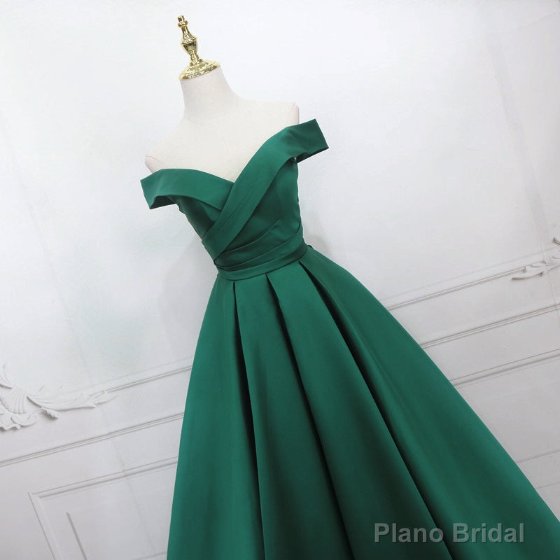 Green Simple Satin Off Shoulder Long Prom Dress Party Dress, Green Evening Dresses Secondary image