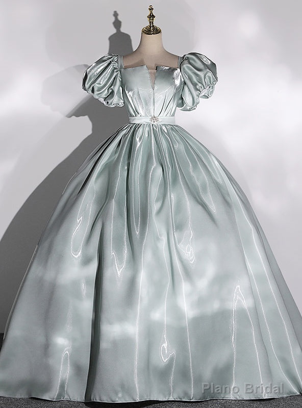 Green Square Puff Sleeve Square Quinceanera Dress Main image