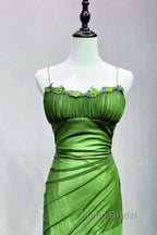 Green Straps Lace-Up Formal Dresses Evening Dresses, Green Spandex Formal Prom Dresses
