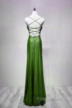Green Straps Lace-Up Formal Dresses Evening Dresses, Green Spandex Formal Prom Dresses