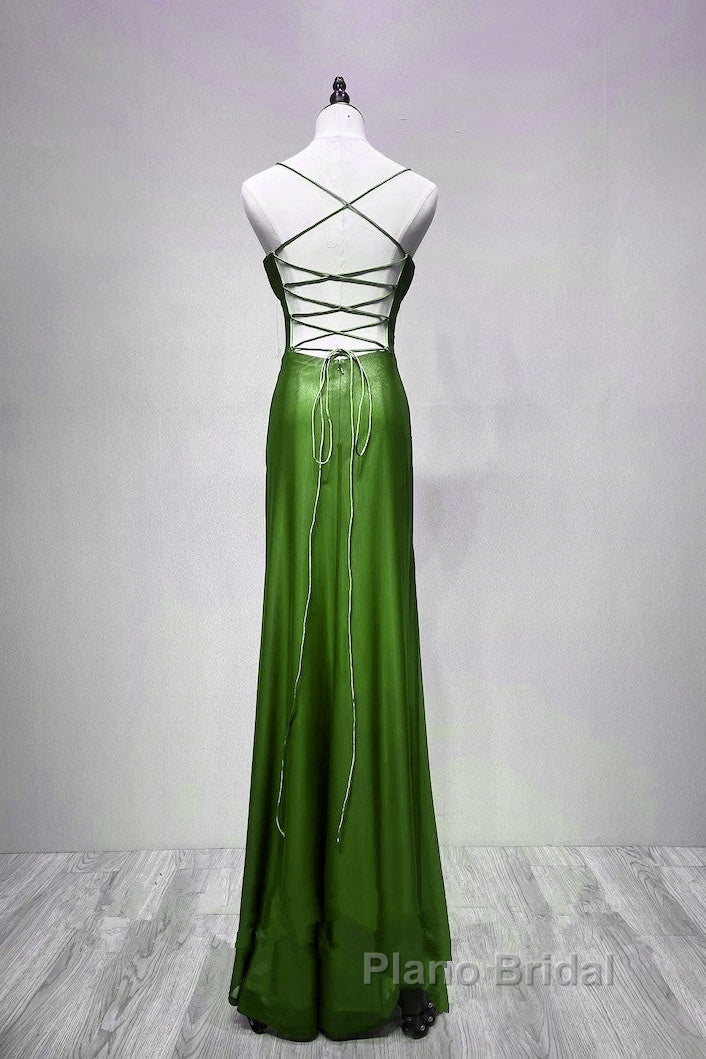 Green Straps Lace-Up Formal Dresses Evening Dresses, Green Spandex Formal Prom Dresses