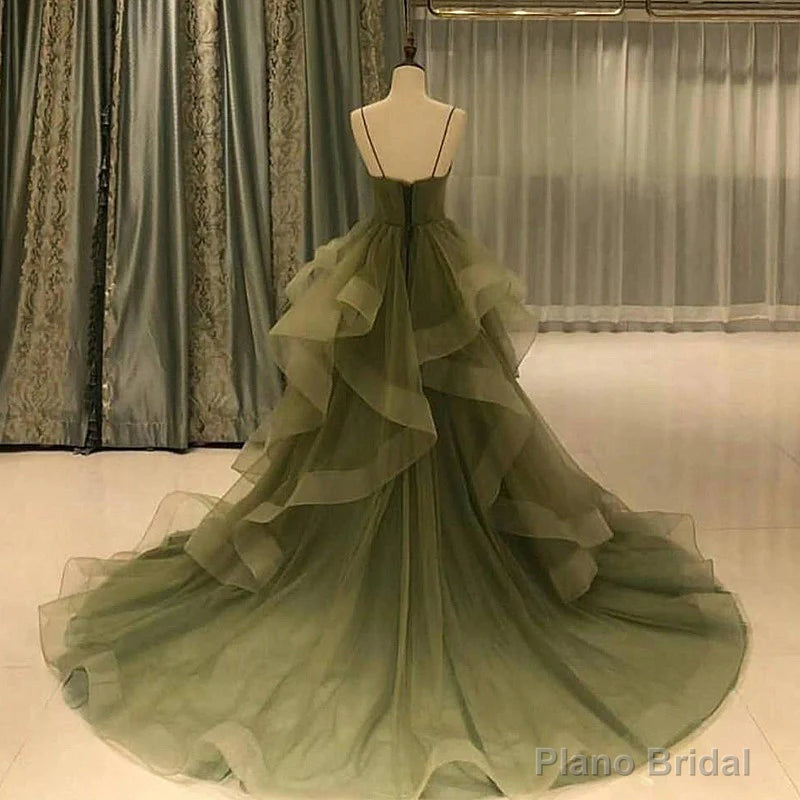 Green Straps Sweetheart Tulle Long Evening Dress, Green Layers Tulle Prom Dress Secondary image