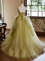 Green Sweetheart Straps Tulle Long Party Dresses Formal Prom Dresses A Line December Wedding Guest Dresses