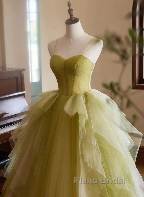 Green Sweetheart Straps Tulle Long Party Dresses Formal Prom Dresses A Line December Wedding Guest Dresses