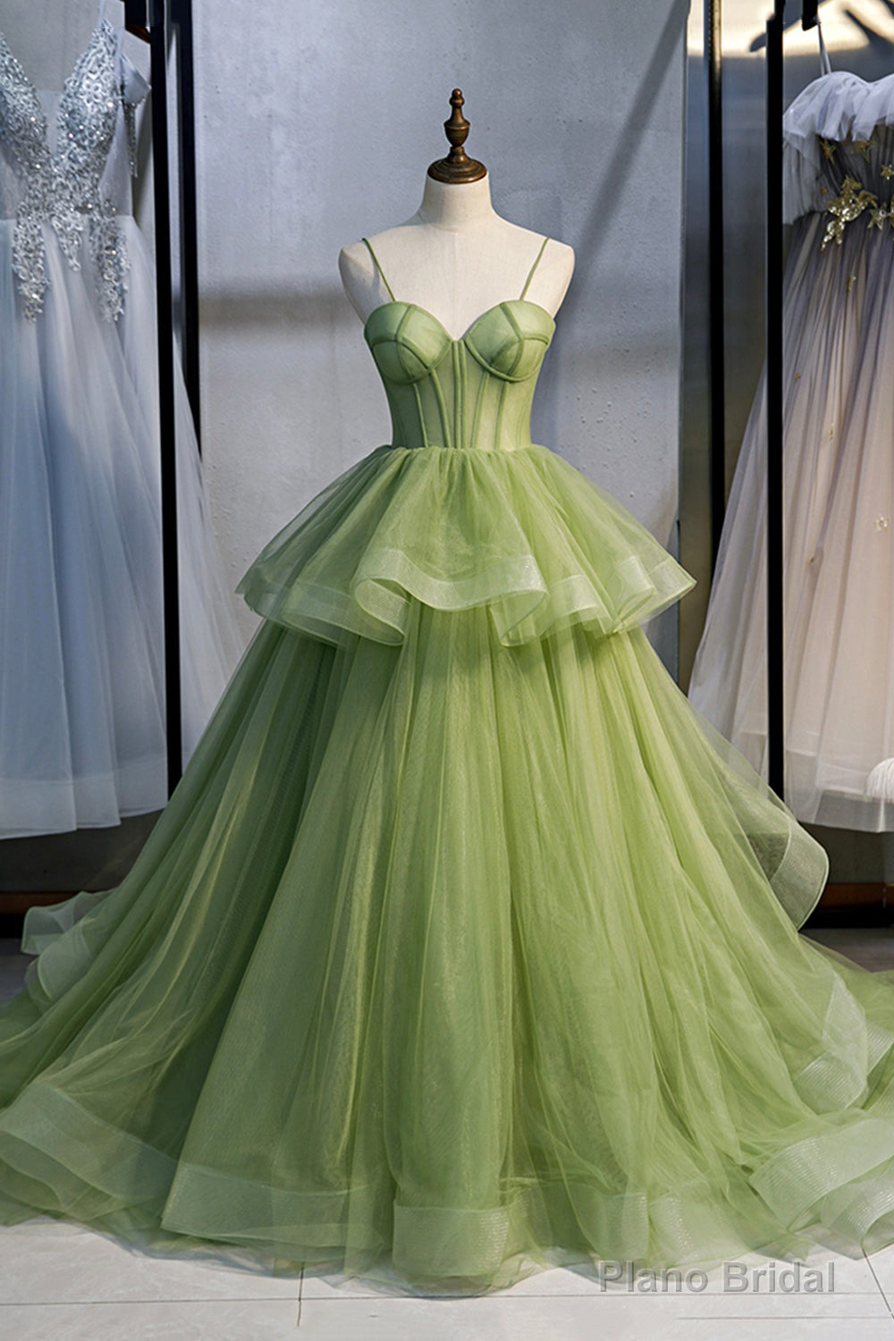Green Sweetheart Tulle Long Prom Dress, Beautiful A-Line Evening Graduation Dress Main image