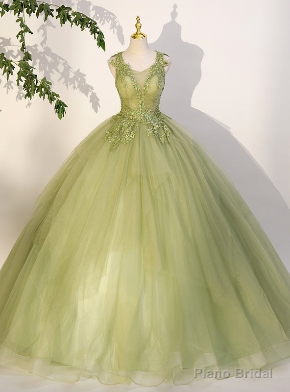 Green Tulle Appliques Beading Quinceanera Dress Main image