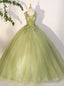 Green Tulle Appliques Beading Quinceanera Dress