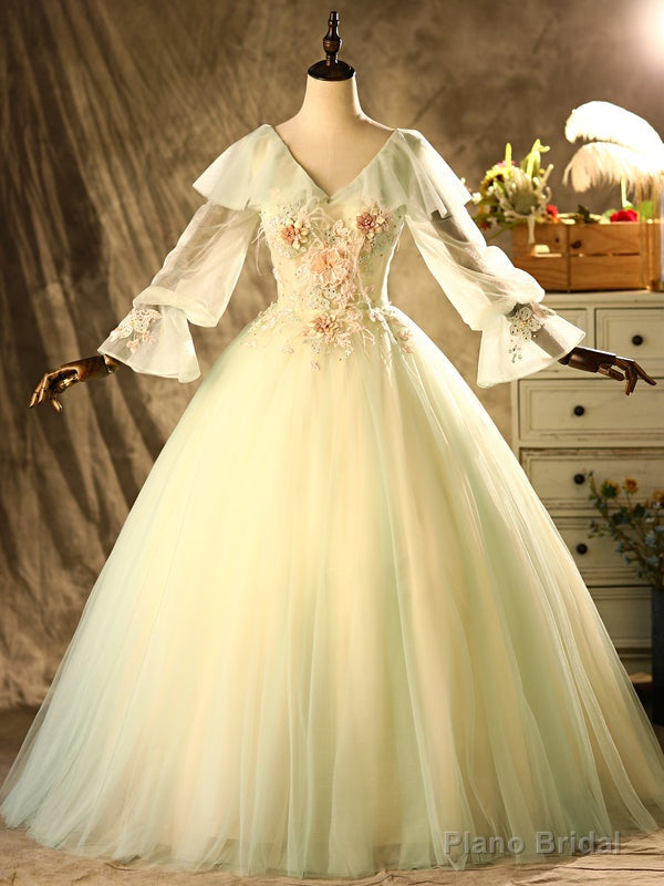 Green Tulle Appliques Long Sleeve Quinceanera Dress Main image