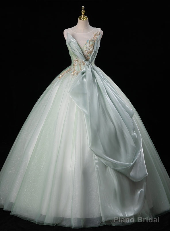 Green Tulle Backless Beading Quinceanera Dress Main image