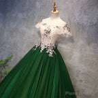 Green Tulle Ball Gown with Lace Off Shoulder Sweet 16 Dress, Ball Gown Party Dress Formal Dress