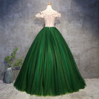 Green Tulle Ball Gown with Lace Off Shoulder Sweet 16 Dress, Ball Gown Party Dress Formal Dress