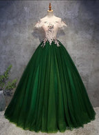 Green Tulle Ball Gown with Lace Off Shoulder Sweet 16 Dress, Ball Gown Party Dress Formal Dress