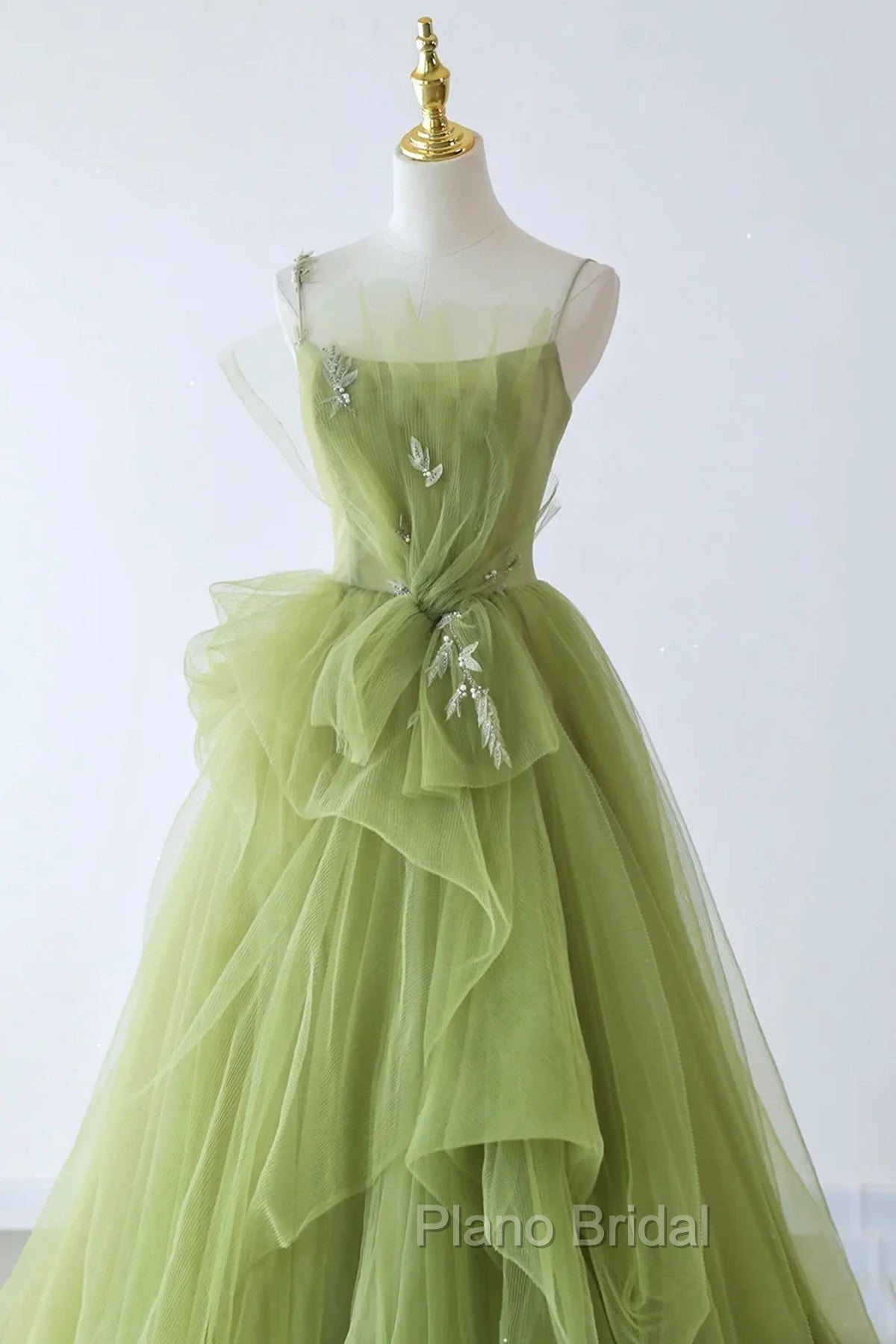 Green Tulle Beaded Long Party Dresses, Green Tulle Evening Dresses Formal Gown Secondary image