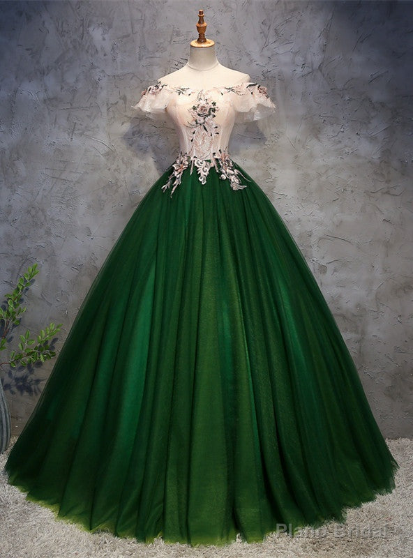 Green Tulle Corset Off the Shoulder Appliques Quinceanera Dress Main image