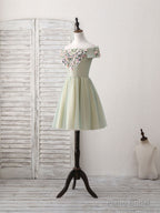 Green Tulle Lace Applique Short Prom Dress, Green Homecoming Dress