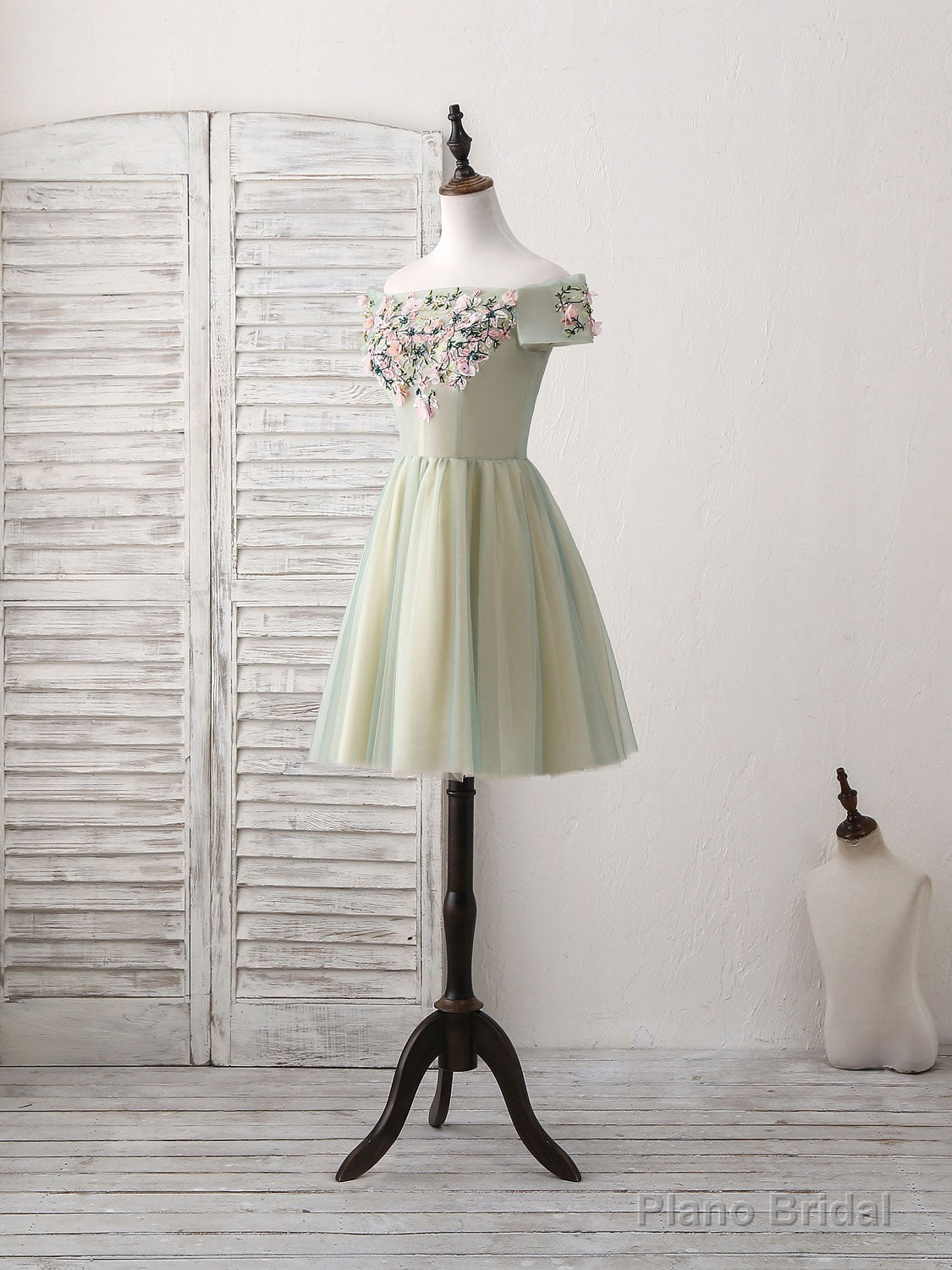 Green Tulle Lace Applique Short Prom Dress, Green Homecoming Dress