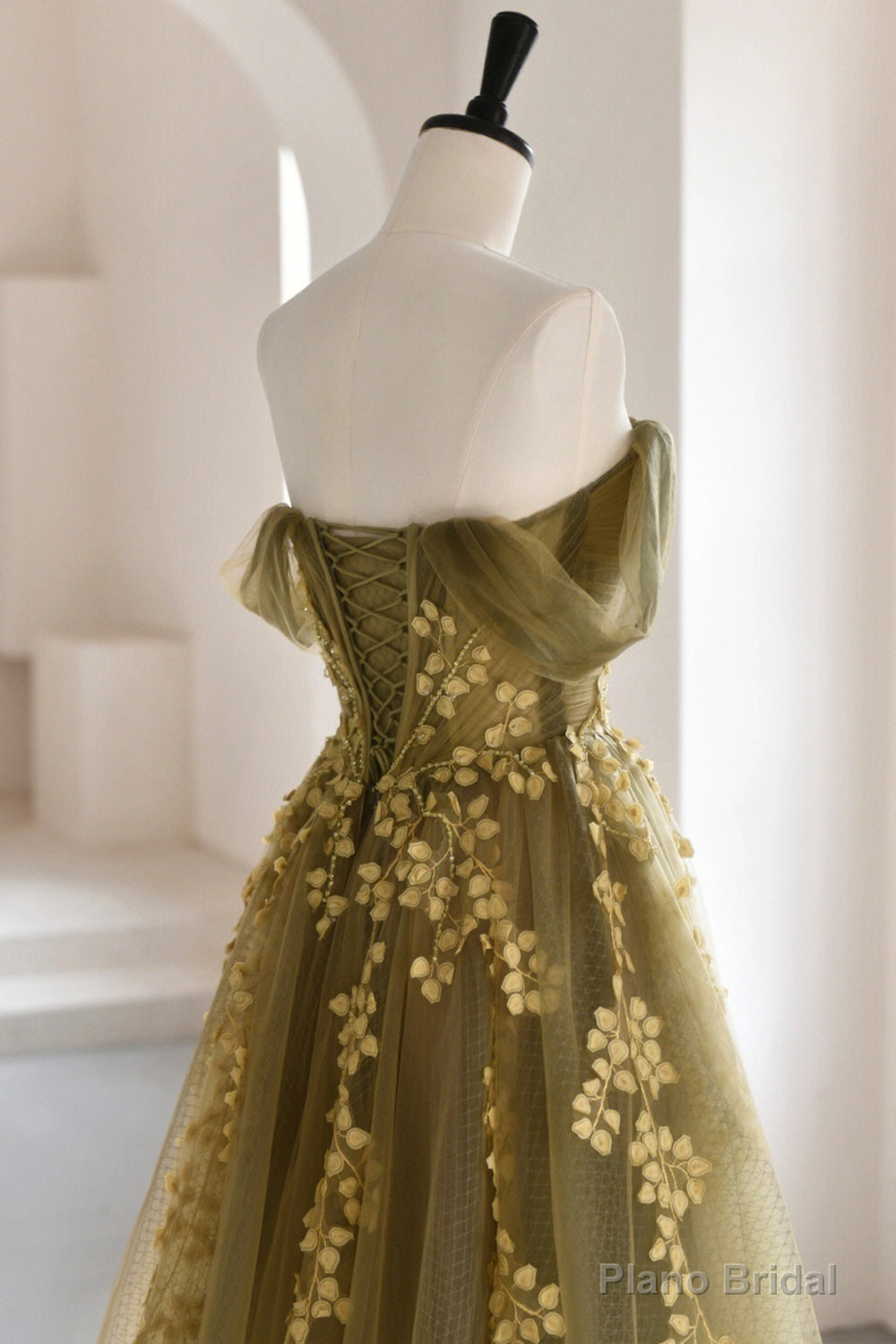 Green Tulle Lace Long Prom Dress, A-Line Off the Shoulder Evening Dress Secondary image