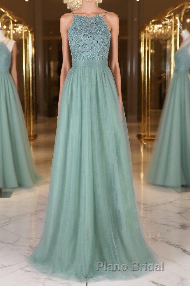 Green tulle lace long Formal Prom dress green lace evening dress Main image