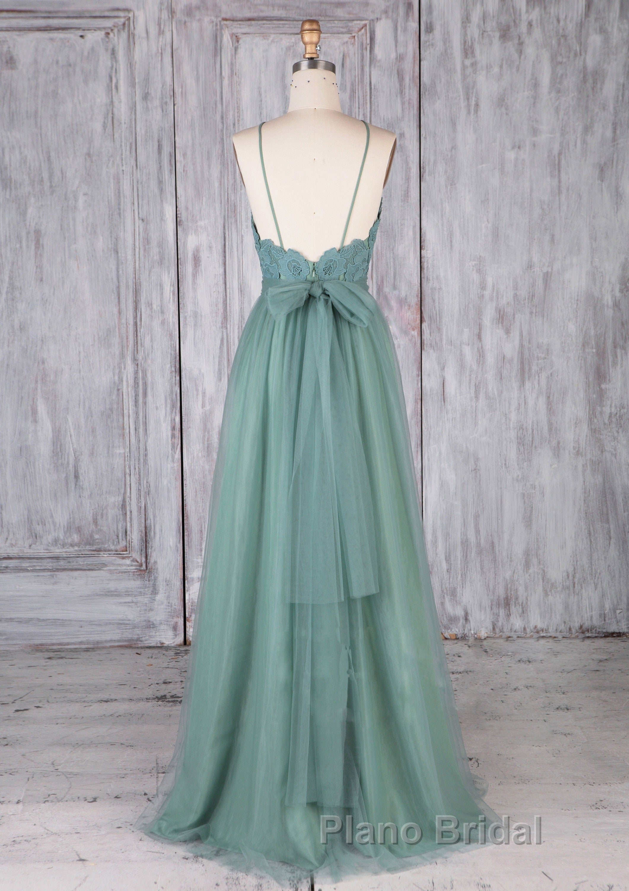 Green tulle lace long Formal Prom dress green lace evening dress Secondary image