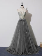 Green Tulle Lace Long Prom Dress, Green Tulle Long Formal Graduation Dress