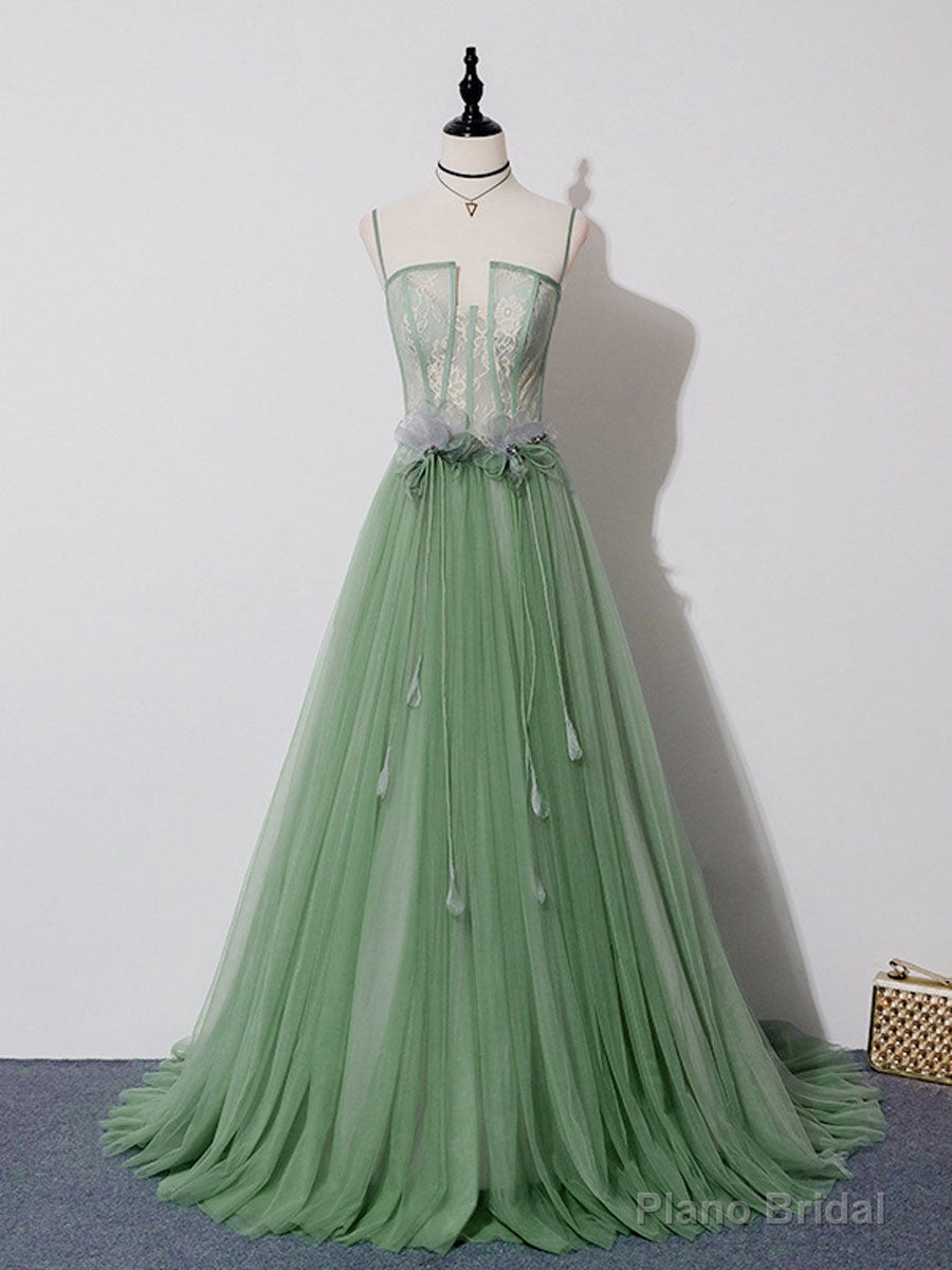 Green Tulle Lace Long Prom Dress, Green Tulle Long Formal Graduation Dress Secondary image