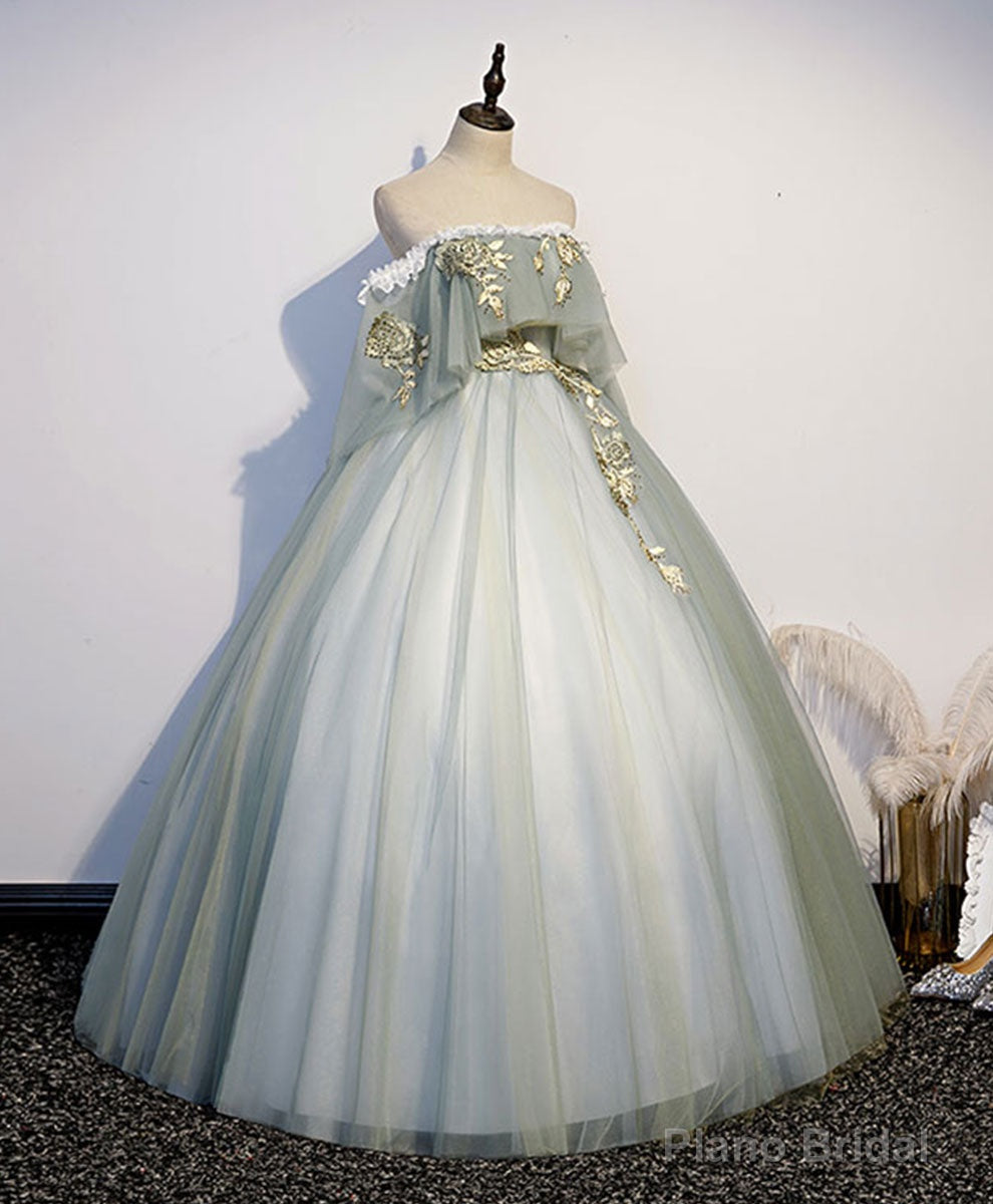 Green Tulle Lace Long Prom Dress, Green Tulle Sweetheart 16 Dress Main image