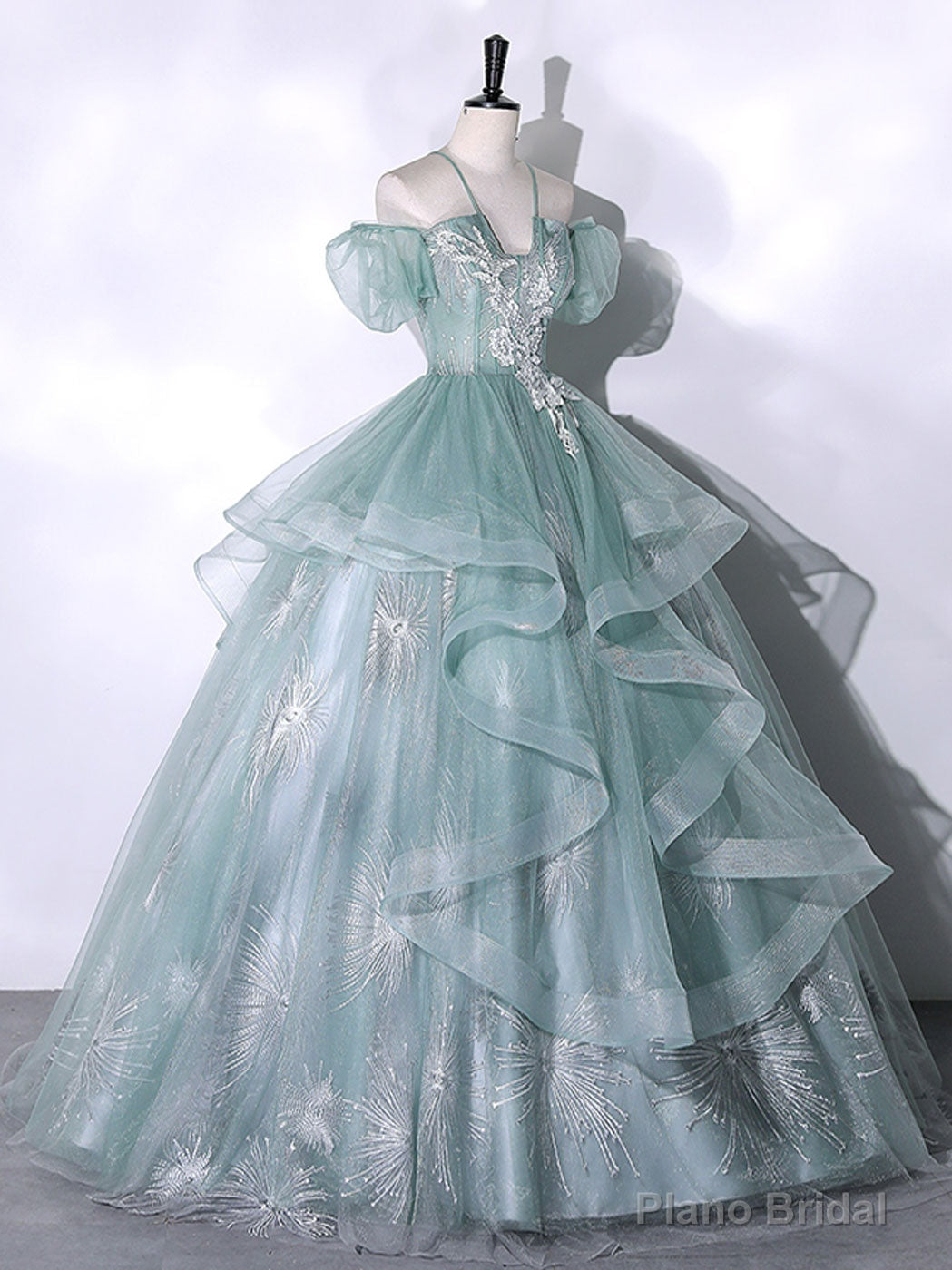 Green Tulle Lace Long Prom Dresses, Green Lace Long Sweet 16 Dress Secondary image