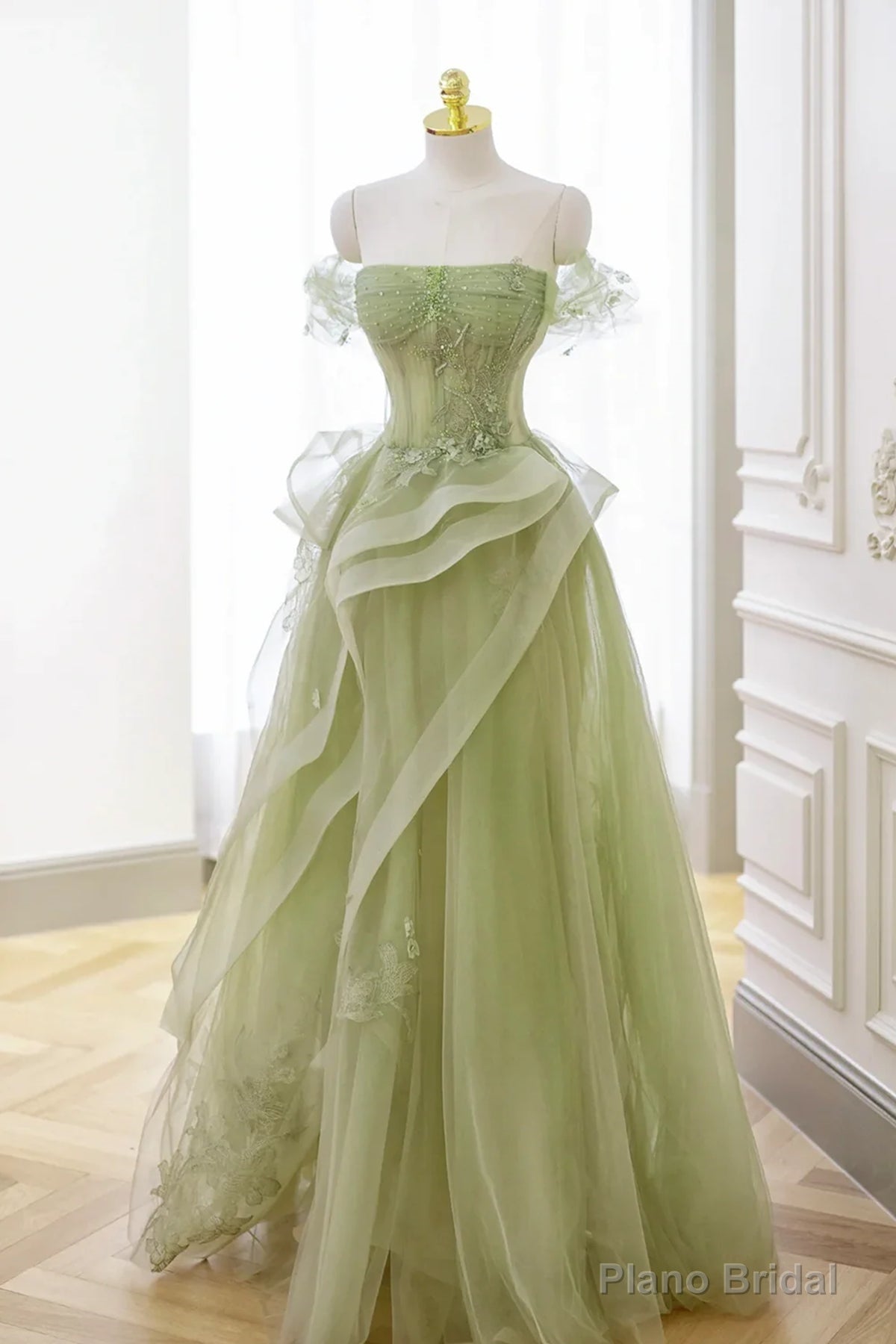 Green Tulle Lace Long Prom Dresses, Green Tulle Lace Formal Evening Dresses Secondary image