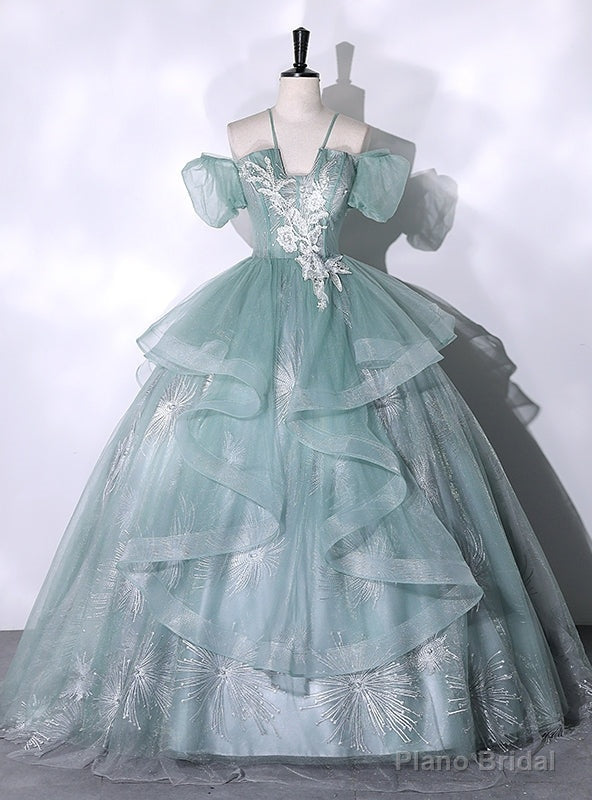 Green Tulle Lace Spaghetti Straps Quinceanera Dress Main image