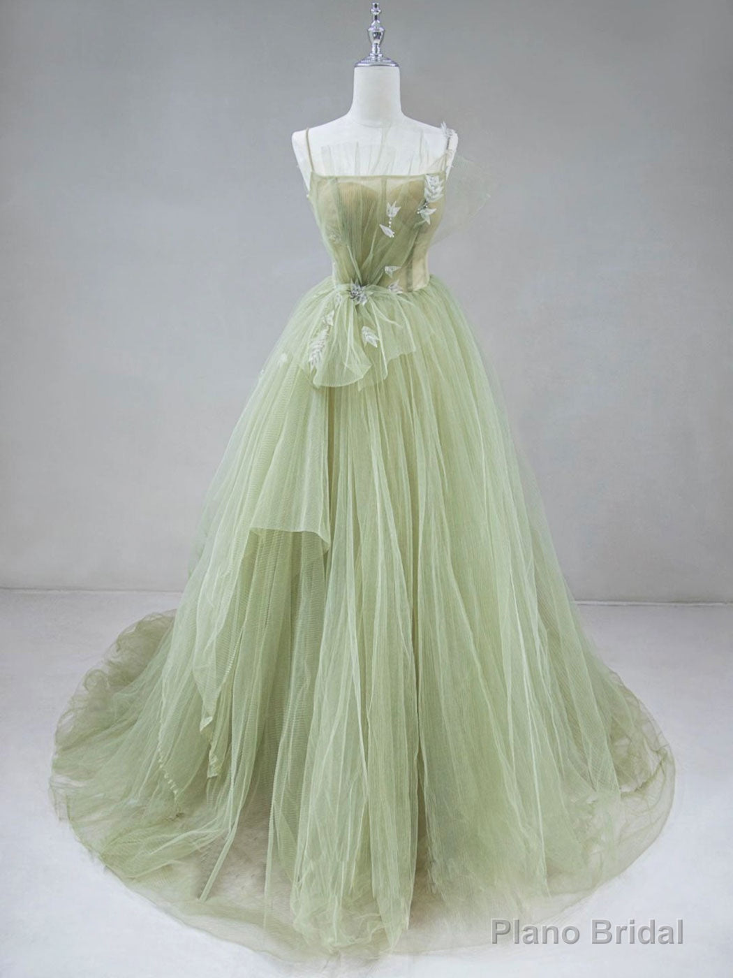 Green Tulle Long Prom Dress,  A-Line Green Formal Long Evening Dress Main image